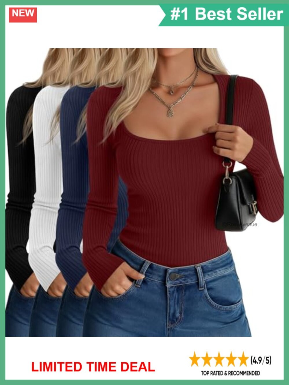 Ribbed Long Sleeve Scoop Neck T-Shirt Slim Fit Thermal Cotton Blend